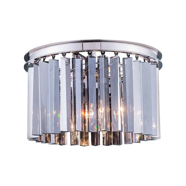 Smoke Crystal Prism 3 Light 16" Polished Nickel Flush Mount 13.50
